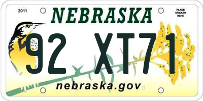 NE license plate 92XT71