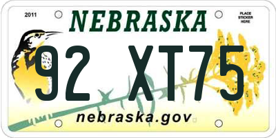 NE license plate 92XT75