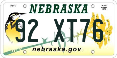 NE license plate 92XT76