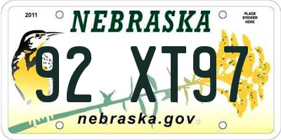 NE license plate 92XT97
