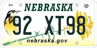 NE license plate 92XT98