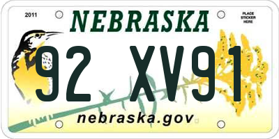 NE license plate 92XV91