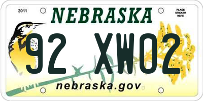 NE license plate 92XW02