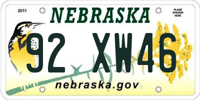 NE license plate 92XW46