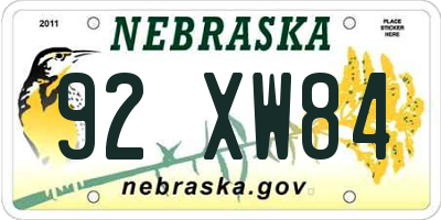 NE license plate 92XW84