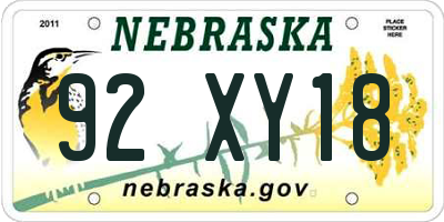 NE license plate 92XY18