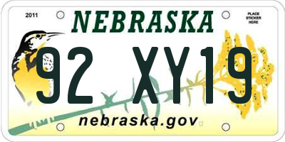NE license plate 92XY19