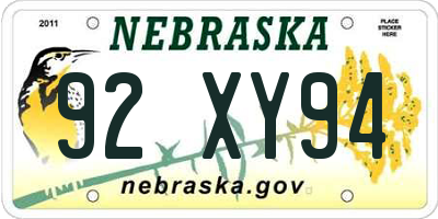 NE license plate 92XY94