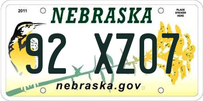 NE license plate 92XZ07
