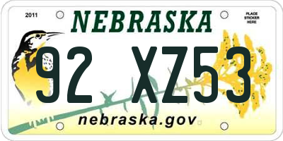 NE license plate 92XZ53