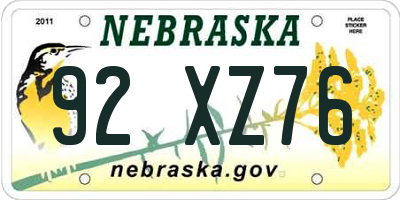 NE license plate 92XZ76