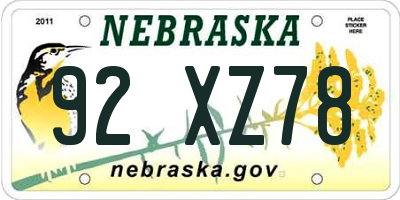 NE license plate 92XZ78