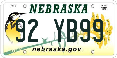 NE license plate 92YB99