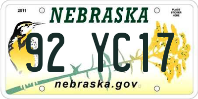 NE license plate 92YC17