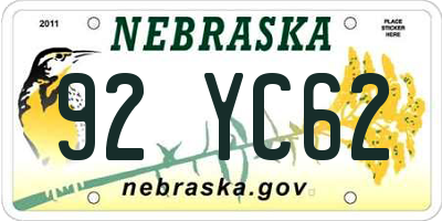NE license plate 92YC62