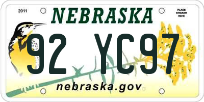 NE license plate 92YC97