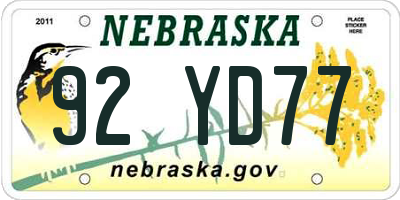 NE license plate 92YD77
