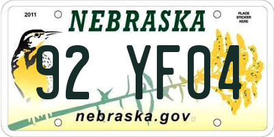 NE license plate 92YF04