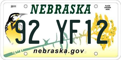 NE license plate 92YF12