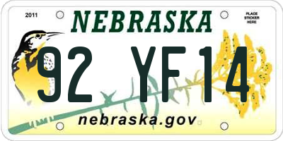NE license plate 92YF14