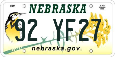 NE license plate 92YF27