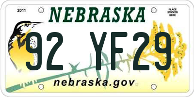 NE license plate 92YF29