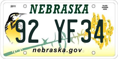 NE license plate 92YF34