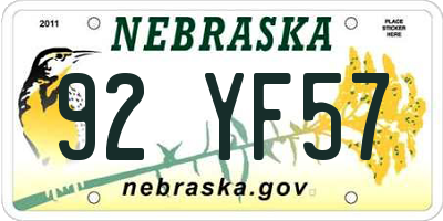 NE license plate 92YF57