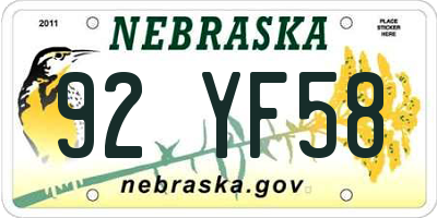 NE license plate 92YF58