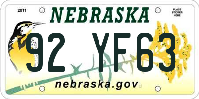 NE license plate 92YF63