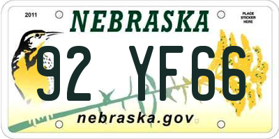 NE license plate 92YF66