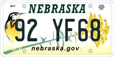 NE license plate 92YF68