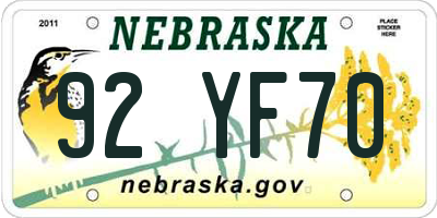 NE license plate 92YF70