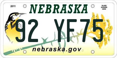 NE license plate 92YF75