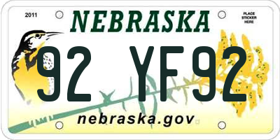 NE license plate 92YF92