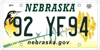 NE license plate 92YF94