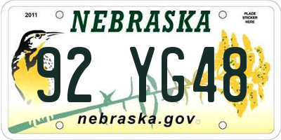 NE license plate 92YG48