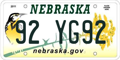 NE license plate 92YG92