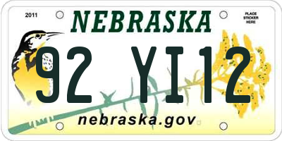 NE license plate 92YI12