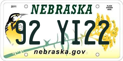 NE license plate 92YI22
