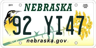 NE license plate 92YI47