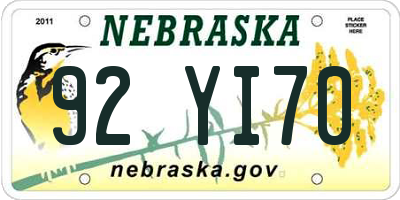 NE license plate 92YI70