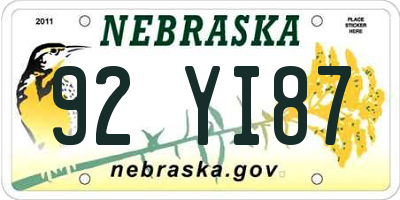 NE license plate 92YI87