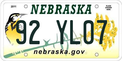 NE license plate 92YL07