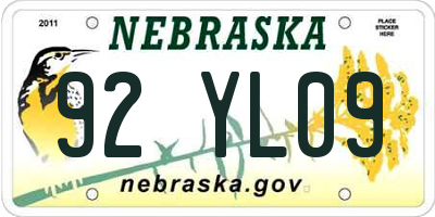 NE license plate 92YL09