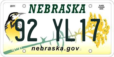 NE license plate 92YL17