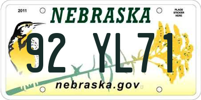 NE license plate 92YL71