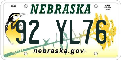 NE license plate 92YL76