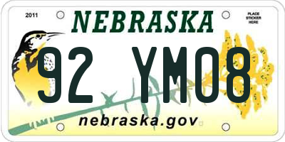 NE license plate 92YM08
