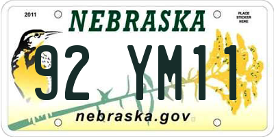 NE license plate 92YM11